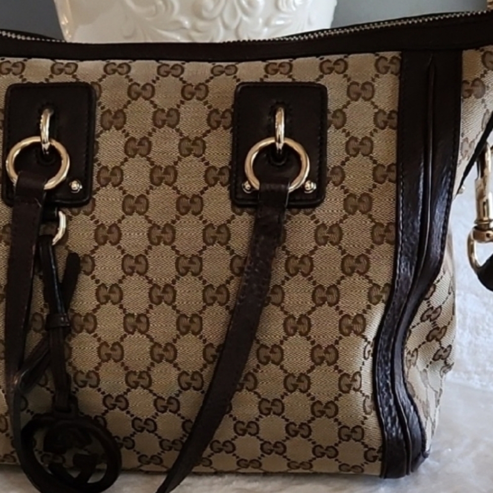 GUCCI CROSSBODY TOTE Borsa charm in tela GG marrone Gucci - Picture 5 of 11